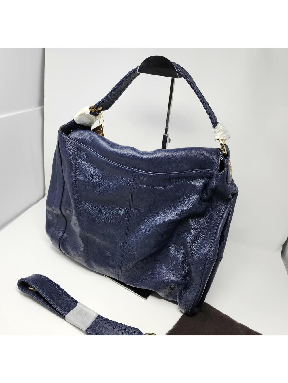 Donna Bella Blue Leather Hobo Shoulder Bag | Large Slouchy Purse w/ Strap - Picture 2 of 6